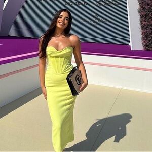 House of CB Lucila Neon Strapless Corset Midi Dress Size M NWOT